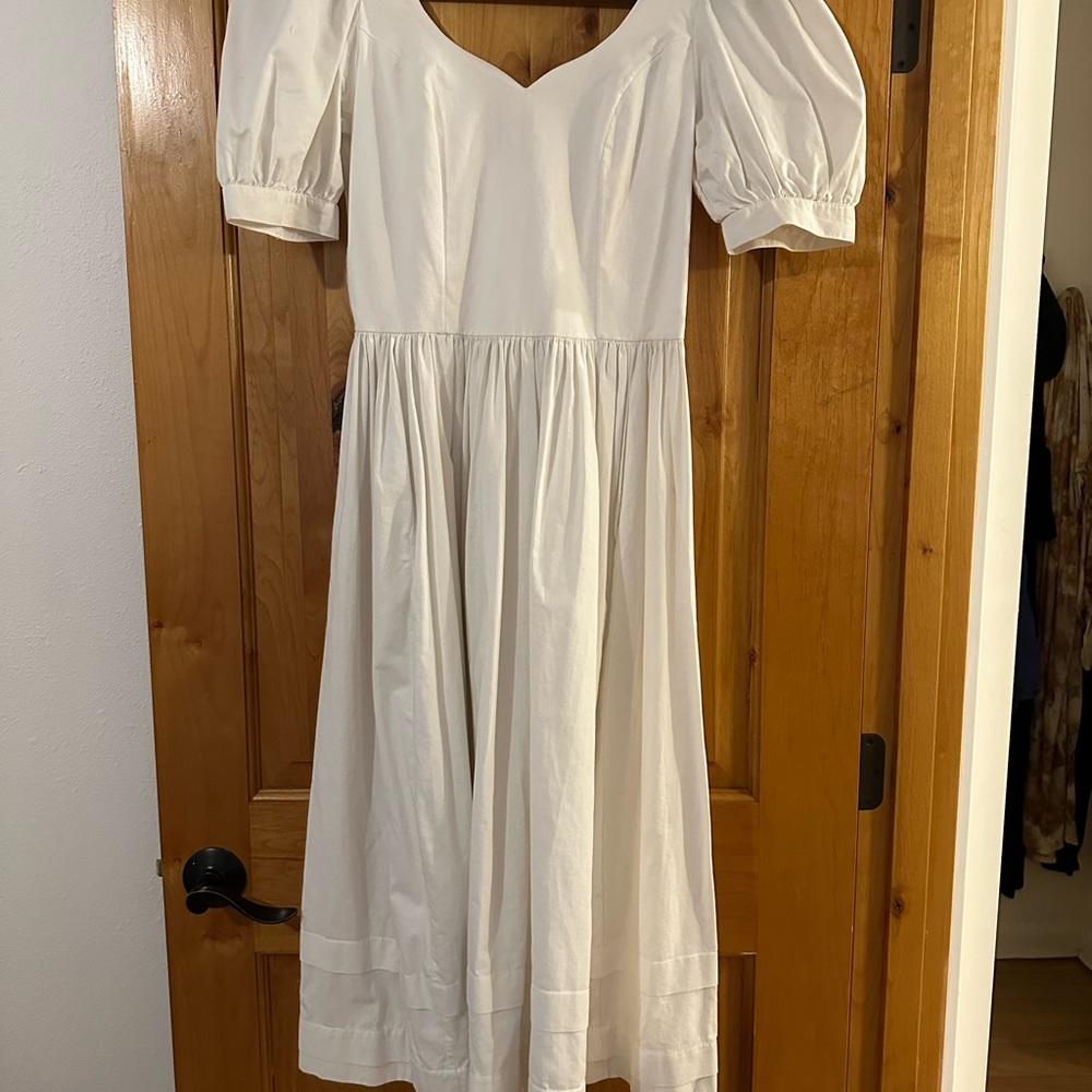 Laura Ashley Elegant White Puff Sleeve Dress RARE